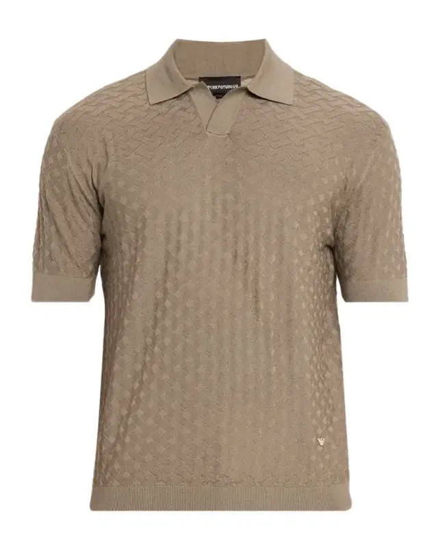 Men's Wool Basketweave Jacquard Polo Sweater