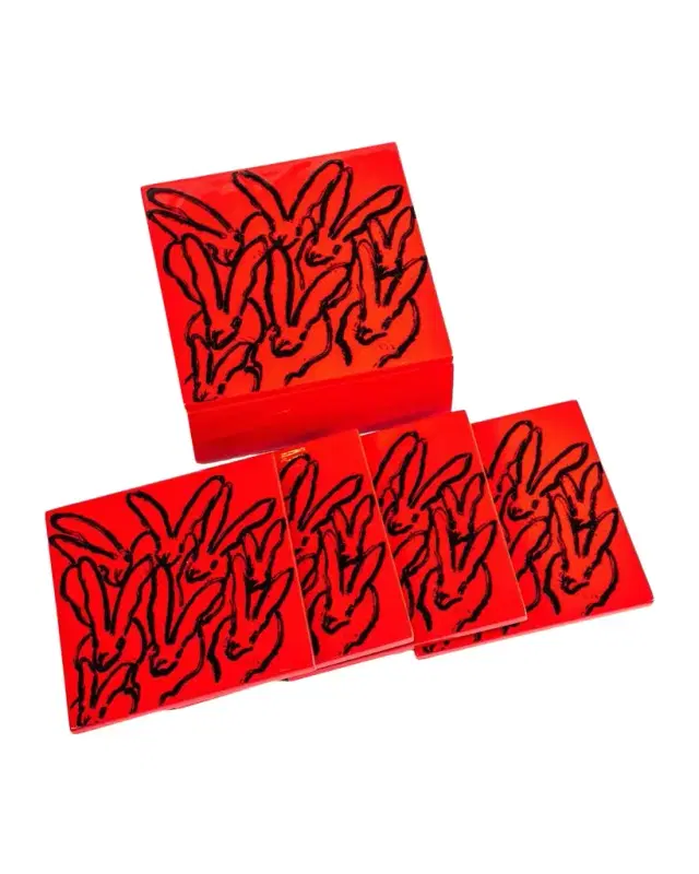Hunt Slonem Red Rover Lacquered 5-Piece Coaster Box Set