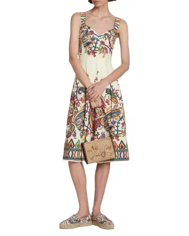 Etro Paisley Pleated Cotton Midi Dress | Thumbnail 1 Etro Paisley Pleated Cotton Midi Dress | Thumbnail 1