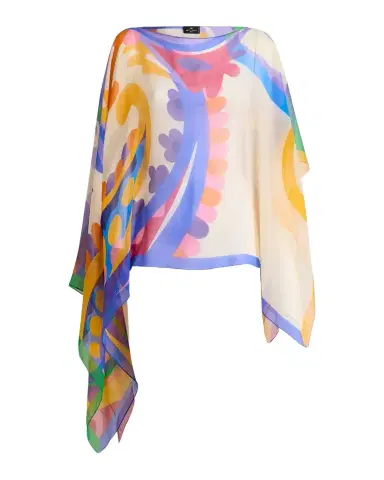 Etro Asymmetric Printed Silk Poncho | Thumbnail 1