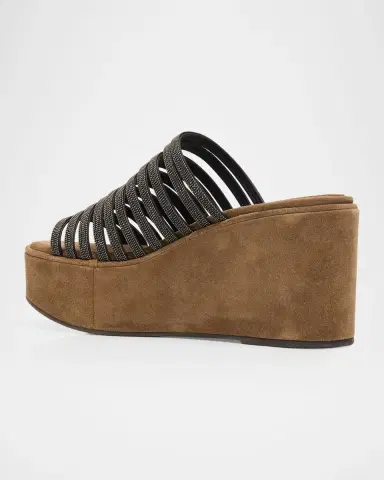 Brunello Cucinelli 80mm Suede Monili Platform Sandals | Thumbnail 3 Brunello Cucinelli 80mm Suede Monili Platform Sandals | Thumbnail 3