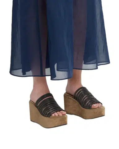 Brunello Cucinelli 80mm Suede Monili Platform Sandals | Thumbnail 1 Brunello Cucinelli 80mm Suede Monili Platform Sandals | Thumbnail 1