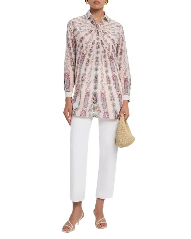 Paisley-Print Silk Button-Down Blouse