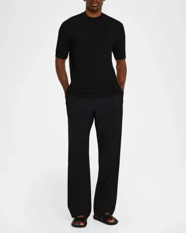 Emporio Armani Men's Wool Honeycomb Jacquard Short-Sleeve Sweater | Thumbnail 2 Emporio Armani Men's Wool Honeycomb Jacquard Short-Sleeve Sweater | Thumbnail 2