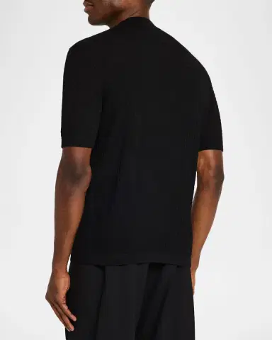 Emporio Armani Men's Wool Honeycomb Jacquard Short-Sleeve Sweater | Thumbnail 3 Emporio Armani Men's Wool Honeycomb Jacquard Short-Sleeve Sweater | Thumbnail 3