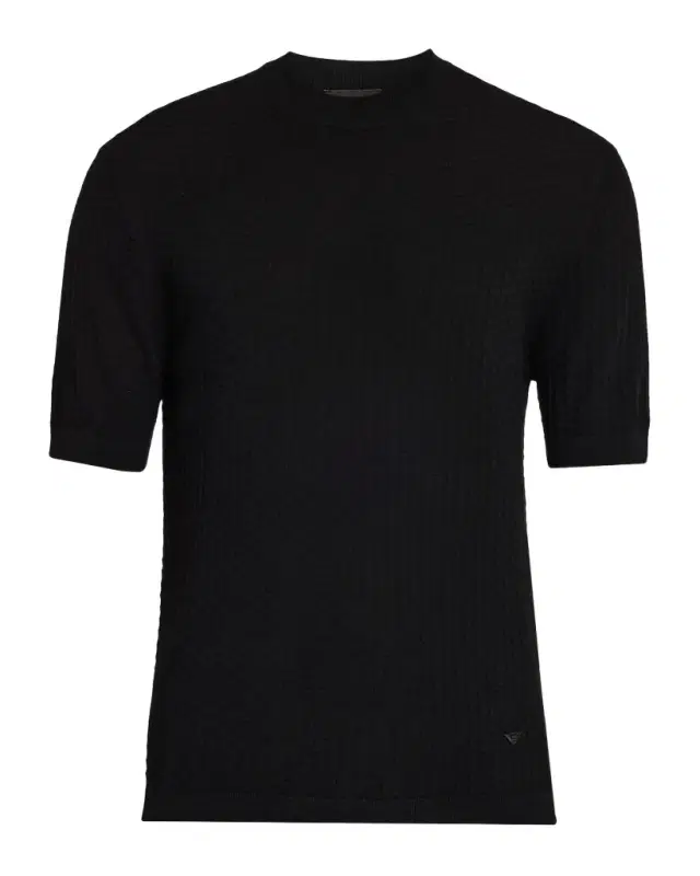 Men 's Wool Honeycomb Jacquard Short-Sleeve Sweater