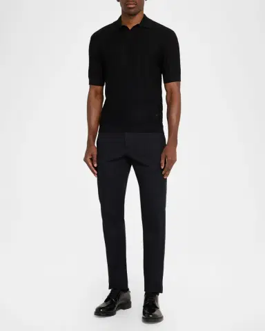 Emporio Armani Men's Wool Basketweave Knit Polo Sweater | Thumbnail 2 Emporio Armani Men's Wool Basketweave Knit Polo Sweater | Thumbnail 2