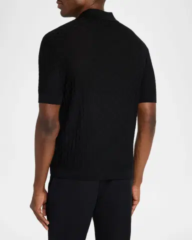 Emporio Armani Men's Wool Basketweave Knit Polo Sweater | Thumbnail 3 Emporio Armani Men's Wool Basketweave Knit Polo Sweater | Thumbnail 3