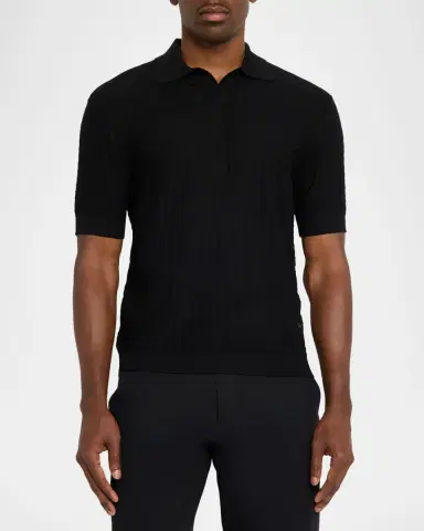 Emporio Armani Men's Wool Basketweave Knit Polo Sweater | Thumbnail 4 Emporio Armani Men's Wool Basketweave Knit Polo Sweater | Thumbnail 4