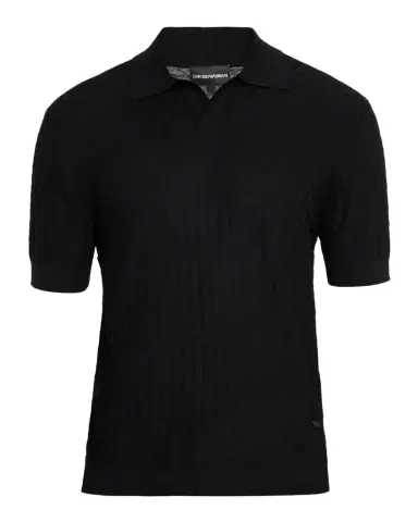Emporio Armani Men's Wool Basketweave Knit Polo Sweater | Thumbnail 1 Emporio Armani Men's Wool Basketweave Knit Polo Sweater | Thumbnail 1
