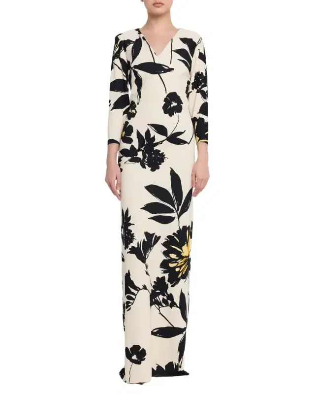 Tsuya Floral-Print Column Gown