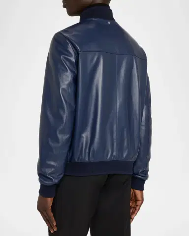 Stefano Ricci Men's Leather Knit-Trim Full-Zip Blouson | Thumbnail 2