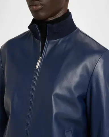 Stefano Ricci Men's Leather Knit-Trim Full-Zip Blouson | Thumbnail 4