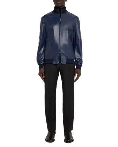 Stefano Ricci Men's Leather Knit-Trim Full-Zip Blouson | Thumbnail 1