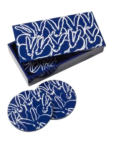 Hunt Slonem Cobalt Bunny Lacquered 7-Piece Coaster Box Set | Thumbnail 1 Hunt Slonem Cobalt Bunny Lacquered 7-Piece Coaster Box Set | Thumbnail 1