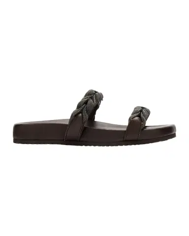 Brunello Cucinelli Braided Monili Leather Slide Sandals | Thumbnail 1 Brunello Cucinelli Braided Monili Leather Slide Sandals | Thumbnail 1