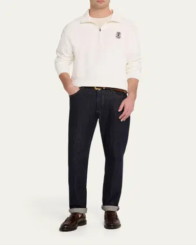Brunello Cucinelli Men's Cotton-Blend Quarter-Zip Sweatshirt | Thumbnail 2
