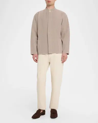 Homme Plissé Issey Miyake Men's Herringbone Knit Stand-Collar Jacket | Thumbnail 2