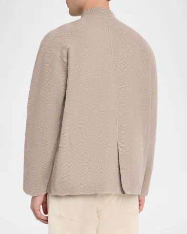Homme Plissé Issey Miyake Men's Herringbone Knit Stand-Collar Jacket | Thumbnail 3