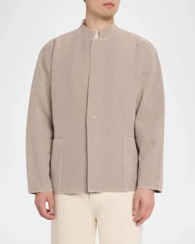 Homme Plissé Issey Miyake Men's Herringbone Knit Stand-Collar Jacket | Thumbnail 4