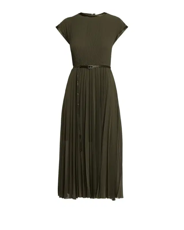 Belted Pleated Chiffon Midi Dress