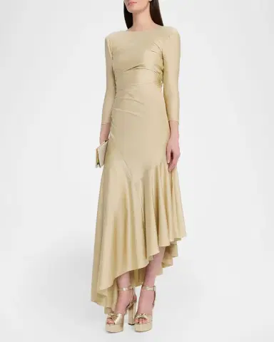 Chiara Boni La Petite Robe Tanis High-Low Shimmer Midi Dress | Thumbnail 4 Chiara Boni La Petite Robe Tanis High-Low Shimmer Midi Dress | Thumbnail 4
