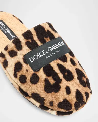 Dolce & Gabbana Men's Leopard-Print Terrycloth Slippers | Thumbnail 3