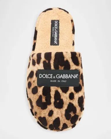 Dolce & Gabbana Men's Leopard-Print Terrycloth Slippers | Thumbnail 4