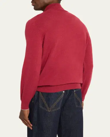 Brunello Cucinelli Men's Cashmere Logo Half-Zip Turtleneck Sweater | Thumbnail 3 Brunello Cucinelli Men's Cashmere Logo Half-Zip Turtleneck Sweater | Thumbnail 3