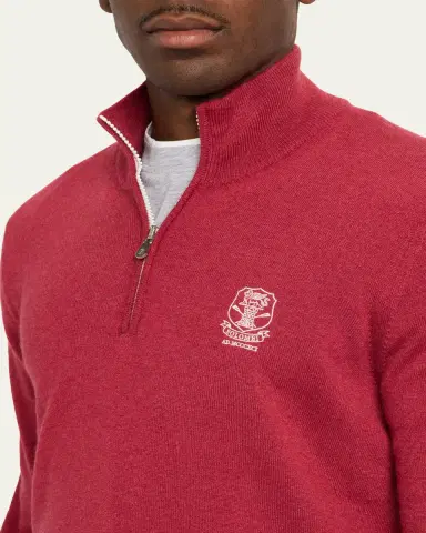 Brunello Cucinelli Men's Cashmere Logo Half-Zip Turtleneck Sweater | Thumbnail 5 Brunello Cucinelli Men's Cashmere Logo Half-Zip Turtleneck Sweater | Thumbnail 5
