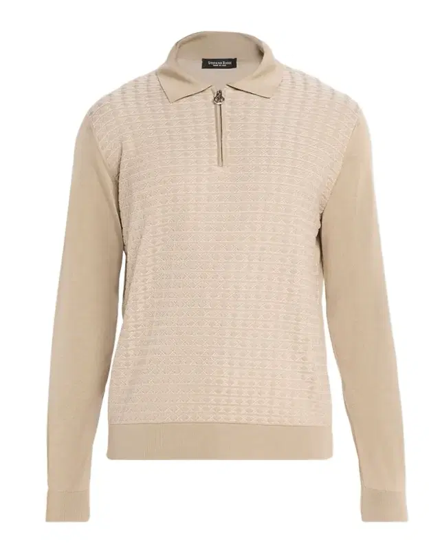 Men 's Silk and Cotton Chain Link Polo Sweater