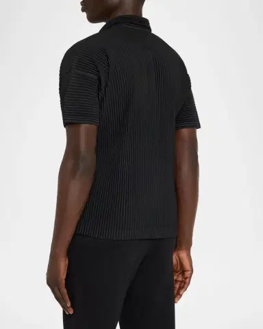 Homme Plissé Issey Miyake Men 's Basics Pleated Johnny Collar Polo Shirt | Thumbnail 2 Homme Plissé Issey Miyake Men 's Basics Pleated Johnny Collar Polo Shirt | Thumbnail 2