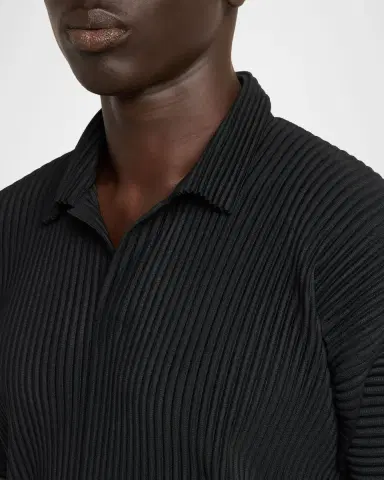 Homme Plissé Issey Miyake Men 's Basics Pleated Johnny Collar Polo Shirt | Thumbnail 4 Homme Plissé Issey Miyake Men 's Basics Pleated Johnny Collar Polo Shirt | Thumbnail 4