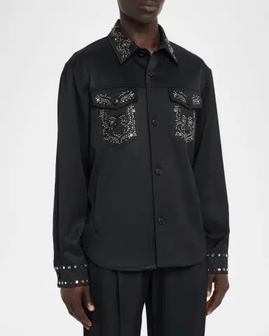 Versace Men 's Studded Wool Overshirt | Thumbnail 3 Versace Men 's Studded Wool Overshirt | Thumbnail 3