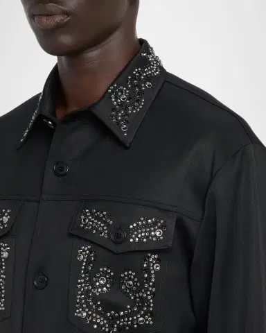Versace Men 's Studded Wool Overshirt | Thumbnail 4 Versace Men 's Studded Wool Overshirt | Thumbnail 4