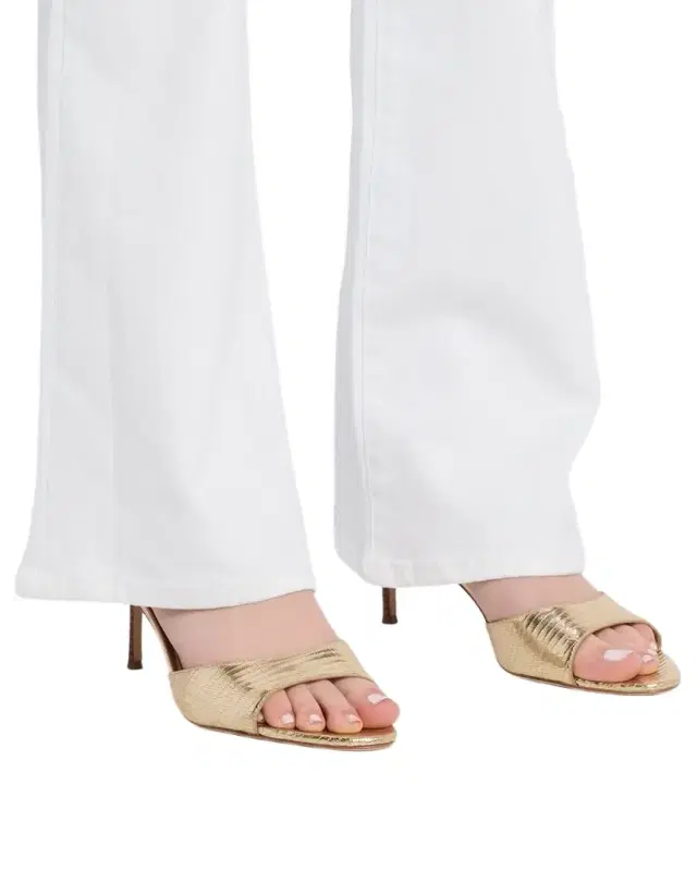 Tia Embossed Metallic Leather Mid-Heel Sandals