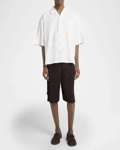 Homme Plisse Issey Miyake Men 's Floral Applique Polyester Short-Sleeve Shirt | Thumbnail 2 Homme Plisse Issey Miyake Men 's Floral Applique Polyester Short-Sleeve Shirt | Thumbnail 2