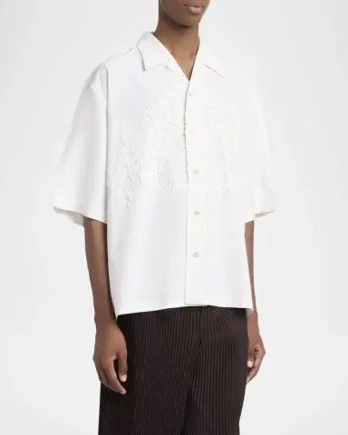 Homme Plisse Issey Miyake Men 's Floral Applique Polyester Short-Sleeve Shirt | Thumbnail 4 Homme Plisse Issey Miyake Men 's Floral Applique Polyester Short-Sleeve Shirt | Thumbnail 4