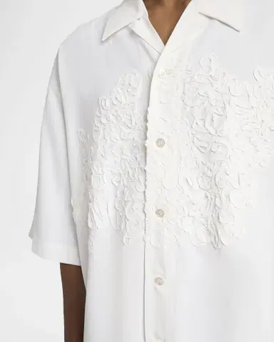 Homme Plisse Issey Miyake Men 's Floral Applique Polyester Short-Sleeve Shirt | Thumbnail 5 Homme Plisse Issey Miyake Men 's Floral Applique Polyester Short-Sleeve Shirt | Thumbnail 5