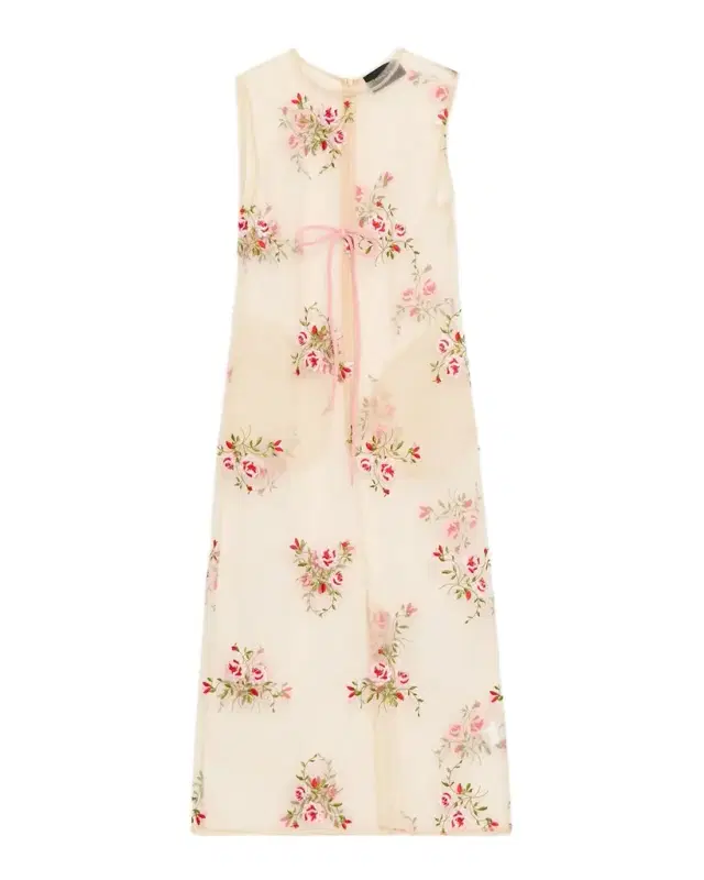 Floral Embroidered Sheer Tulle Midi Dress