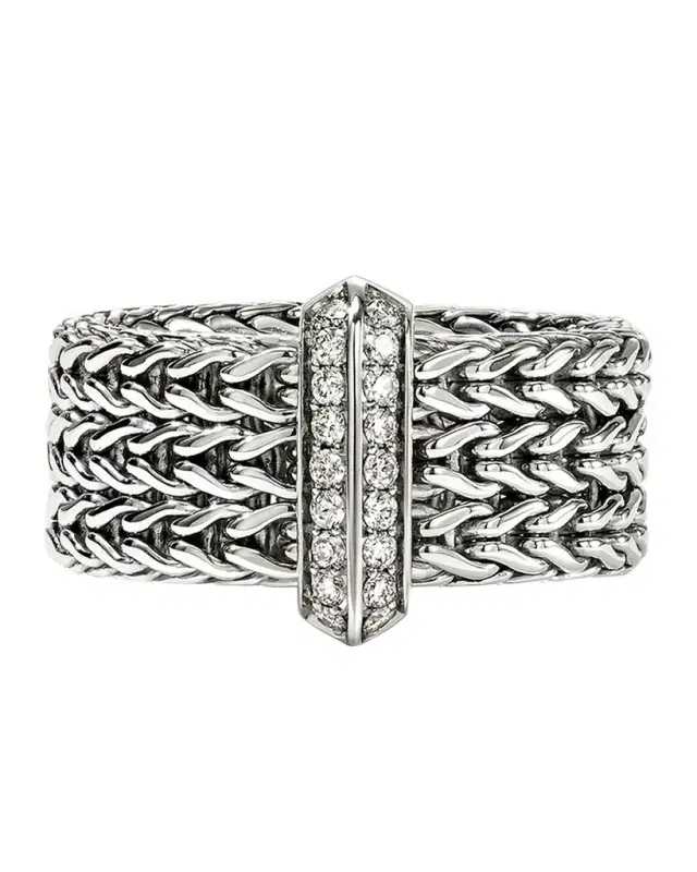 Icon Link Sterling Silver and Diamond Bar Ring, 9mm