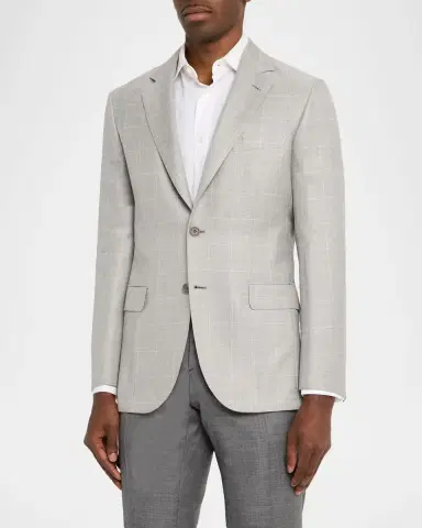Brioni Men 's Wool, Silk and Linen Windowpane Single-Breasted Sport Coat | Thumbnail 3
