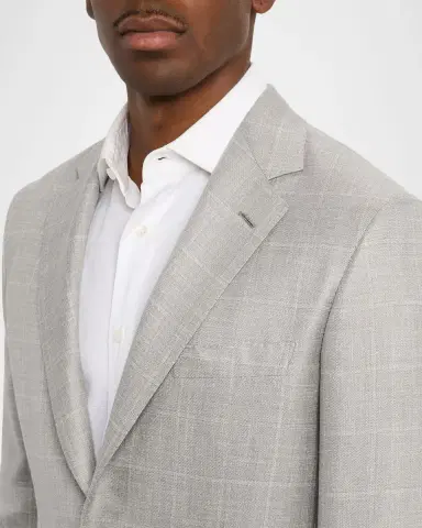 Brioni Men 's Wool, Silk and Linen Windowpane Single-Breasted Sport Coat | Thumbnail 4