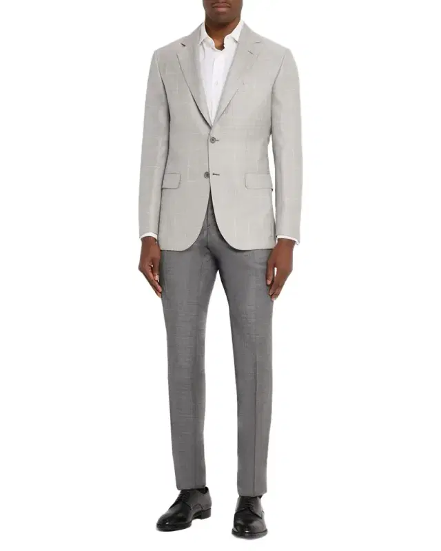 Men 's Wool, Silk and Linen Windowpane Single-Breasted Sport Coat