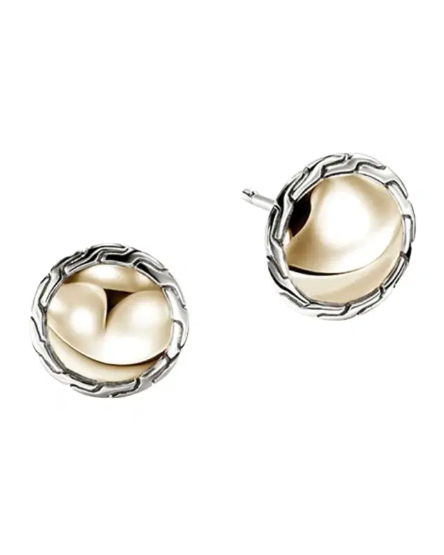 JH Essential 14K Yellow Gold and Sterling Silver Stud Earrings, 10mm