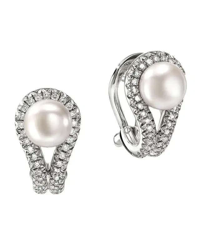 Sterling Silver Surf Earrings with Diamonds and Pearls