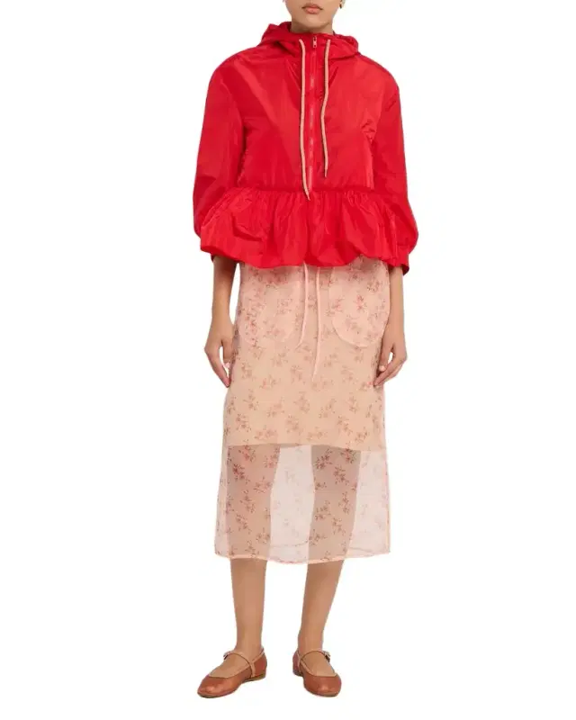 Rose Sheer Frayed Chiffon Midi Skirt