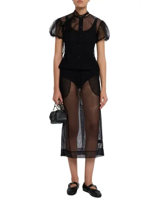Sheer Tulle Midi Skirt