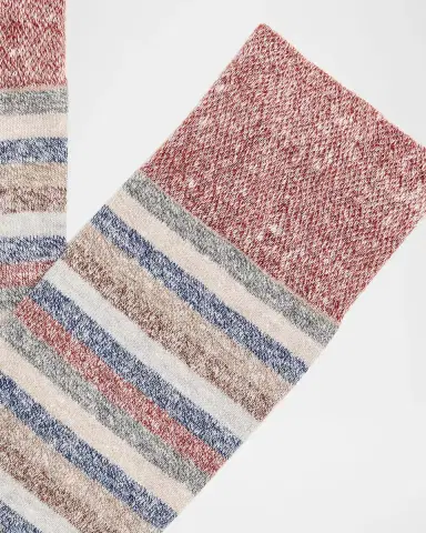 Marcoliani Men's Linen and Cotton Stripe Crew Socks | Thumbnail 2