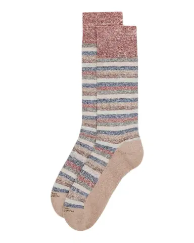 Marcoliani Men's Linen and Cotton Stripe Crew Socks | Thumbnail 1